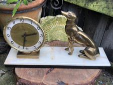 Vintage Art Deco Silvoz Paris dog mantel clock working gilt metal brass marble