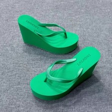 Women's Mid Heels Flip Flops Summer Sandals Platform Wedges Slippers Shoes Thong