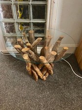 Driftwood Coffee Table Round with Glass Top. Unique One Of A Kind Table