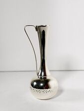 Vintage Silver Plated Slender Patterned Pitcher Bud Vase With Handle | 6 Inches