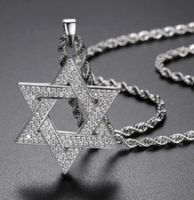 Silver Plated The Star of David Necklace Jewish Judaism 55cm Chain Diamantes v3