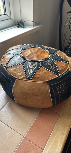 Vintage leather pouffe - vintage,