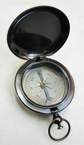 Antique brass compass pocket - antique,