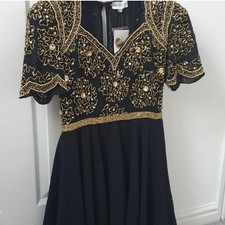 Virgos lounge black mini skater dress embellished size 10 brand new 