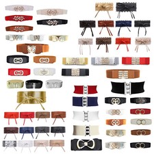 Womens Belt Waistband Thick Metal Buckle Wide Waist Belt Elastic Stretch Corset