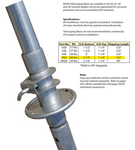 H50 mast telescoping - telescoping,, 50'