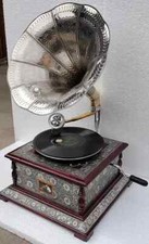 HMV Gramophone Fully Functional working Phonograph Silver win-up record player