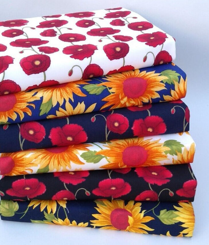 Poppy sunflower fabric - &,