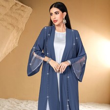 Open Kaftan Abaya Dubai Women Cardigan Long Dress Elegant Kimono Muslim Robe