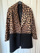ZARA Black & Leopard Animal Print Overcoat Size Large Open Coat Colour Block