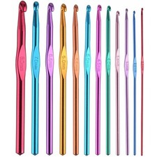 Crochet Hooks Set 12 Pcs  Knitting Needles Multi Colour Aluminium 2mm - 8mm