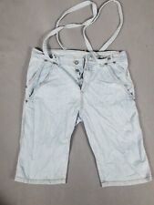 Denim Shorts Mens 32 Short Blue Logo Dungaree Brace Stretch Suspenders Jorts