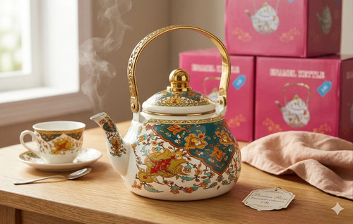 New enamel teapot floral - 1.5l,