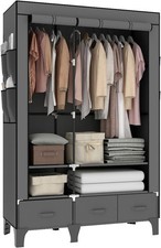 OPPAIYA Canvas Wardrobes, Fabric wardrobe With 2 Hanging Rails, 7 Shelves、8 Side