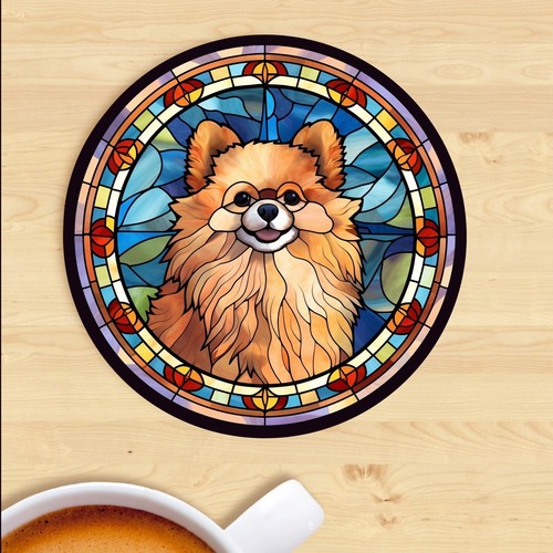 Pet dog coaster stained glass - stained,