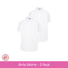 Girls 2 Pack Short Sleeve Shirts Blouse Regular Fit White 7 to 18 School Uniform