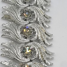 Vintage Coro Bracelet Rhinestone AB Silver Tone Wide 7"
