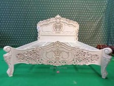 UK Stock ~ UK King Size Antique Ivory Cream oriental French Mahogany Rococo Bed