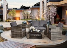 Outdoor 4-Seater Rattan Furniture  L Shaped Garden Corner Sofa Set Patio Get Now