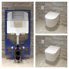 AICA Rimless Wall Hung Toilet Pan & 1.14m Cistern Frame & Soft Close Seat WC Set