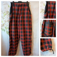 Unisex Red Tartan trousers Elastic Waist 30-34 12-14 Joggers Goth Punk  29" Leg