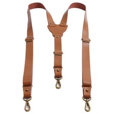 Mens Genuine Leather Braces Heavy Duty Suspenders Formal Wear Y-shape Adjustable