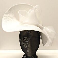 white large straw bow fascinator millinery burlesque headband wedding hat