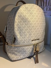 Michael Kors: Medium Rhea logo- print backpack in cream