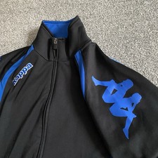 Kappa Track Jacket Mens Small S Black Blue Full Zip Lined Pockets Tracksuit Top