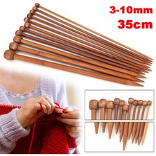 Pair 3mm-10mm Bamboo Knitting Needles Pointed Carbonized Wooden Single 35cm