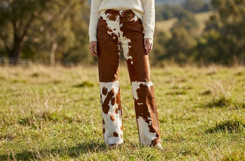 Hair cowhide leather pants - cowhide,