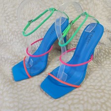 Simmi London Women's High Stiletto Heels Strappy Blue Multi Size UK 7 Square Toe