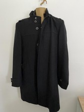 Zara Man Black Smart Heavyweight Coat - High Collar, Size EU 44 / XXL