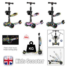 Kids Scooter Child Kick Flashing LED Light Up 3 Wheel Push Adjustable Folding