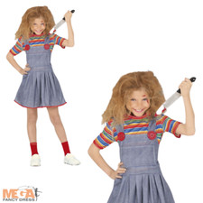 Girls Chucky Costume Chids Play Halloween Horror Movie Fancy Dress Character New