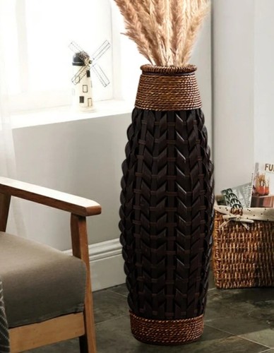 Tall bamboo floor vase - vase, woven