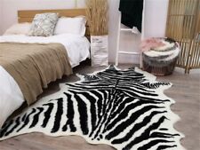 7.9'x5.6' Zebra Cowhide Area Rug Tricolor Cowskin Faux Cow Hide Leather Carpet