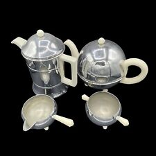 VTG Everhot PBB Mid Century Coffee Pot Tea Pot Creamer Sugar  Chrome Porcelain