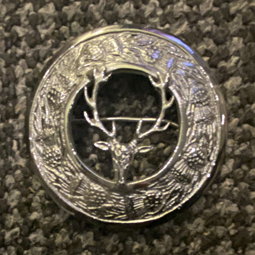 Silver tone round stag - tone, deer