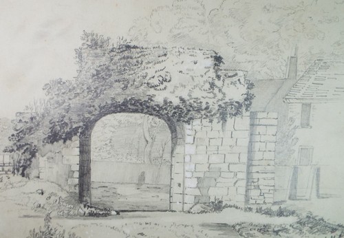 Pencil drawing stone arch - drawing,'stone, arch'