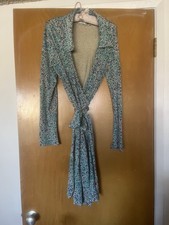 Vintage 2000s Diane von Furstenberg Blue Mosaic Print Silk Wrap Dress DVF