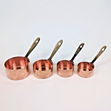 Set 4 Copper & Brass Handle Measuring Cups Pots Pan Nesting Spouts Vintage Style