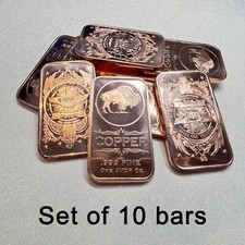 1 oz Buffalo Nickel Copper Bar Bullion 999 Pure Ingot Cu (Set of 3, 5, 10, 20)