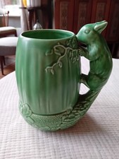 Sylvac Pottery Large Green Squirrel Acorn Vase Art Deco 20cm Model 4068