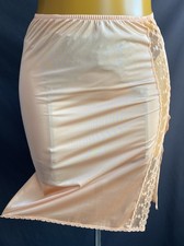 Vintage Waist Slip, Orange Slippery Glossy Nylon & Floral Lace, UK M