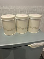 Rare Vintage Eternal Beau Metal Storage Canisters with Lids Set of 3