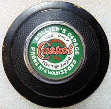 Early Castrol Oil Car Tax Disc Holder / Badge - Collier's Garage Wansford