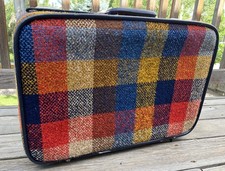 Vintage Skyway Plaid Tweed Wheeled 24" Suitcase Luggage Combination Lock