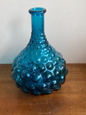 Vintage Italian Empoli Glass Teal Blue Bubble Genie Bottle