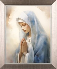 THE VIRGIN MARY - OUR LADY PRAYING - PEWTER /SILVER FRAME - PRINT / PICTURE 044